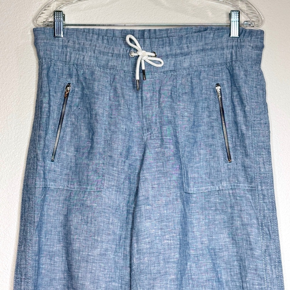 ATHLETA Cabo Linen Wide Leg Pant 4 Chambray Blue Pockets Resortwear Beach Summer - Picture 2 of 9